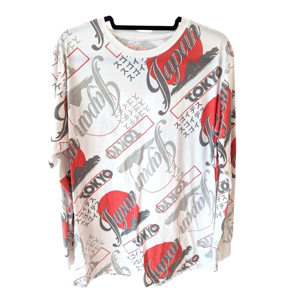 Launder by Bailey Mens AOP Long Sleeve Tee TShirt Size L White Red Tokyo Japan